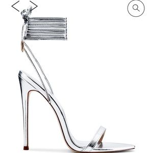The London Lace Up Silver Strappy Heels